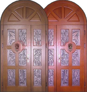 Металлическая арочная дверь со стеклом ДА-28 в коттедж в Краснодаре