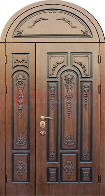 Арочная железная дверь с виноритом и узором ДА-36 в Краснодаре