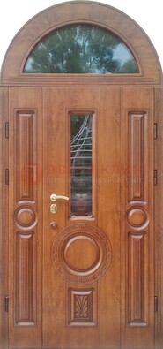 Двустворчатая железная дверь МДФ со стеклом в форме арки ДА-52 в Краснодаре