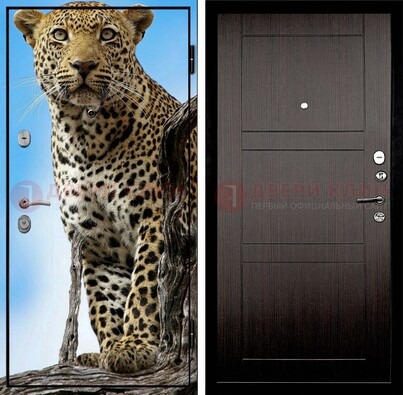 Железная дверь с рисунком гепарда снаружи ДФ-27 в Краснодаре