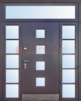 Современная железная дверь со стеклом и фрамугами ДФГ-4 в Краснодаре
