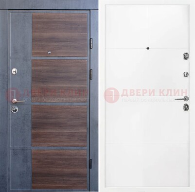 Серая с коричневой вставкой металлическая дверь МДФ ДМ-197 в Великом Новгороде