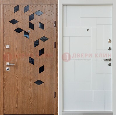 Коричневая металлическая дверь МДФ внутри белого цвета ДМ-256 в Краснодаре