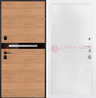 Железная коричневая дверь с МДФ в белом цвете ДМ-313 в Краснодаре