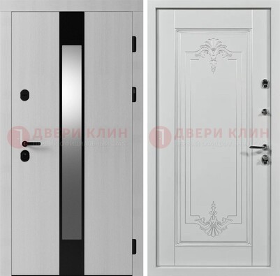 Белая металлическая дверь МДФ с зеркальной вставкой ДМ-324 в Краснодаре