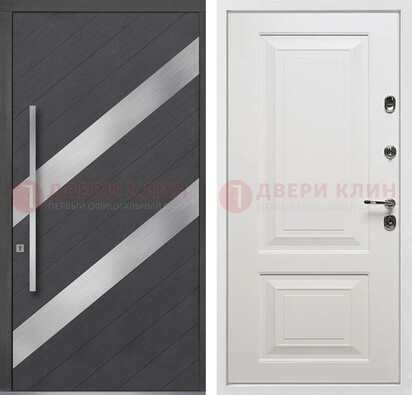 Серая входная дверь МДФ с металлическими вставками ДМ-325 в Краснодаре