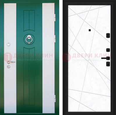 Зеленая железная дверь с панелями МДФ ДМ-369 в Краснодаре