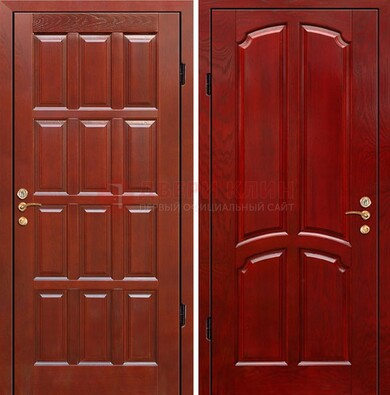 Красная металлическая дверь с массивом дуба ДМД-15 в Краснодаре