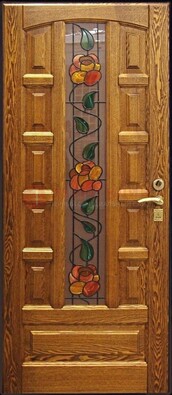 Стальная дверь с массивом дуба и витражным стеклом ДМД-48 в Краснодаре