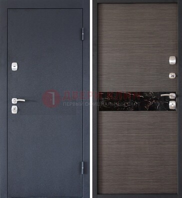 Черная железная дверь с порошковым напылением МДФ внутри ДП-114 в Краснодаре
