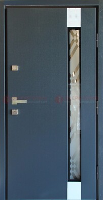 Серая стальная дверь с порошковым покрытием и стеклянной вставкой ДП-216 в Краснодаре