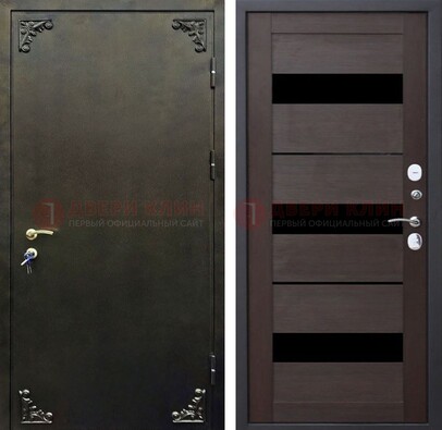 Темная входная дверь с порошковым покрытием и МДФ со стеклом ДП-236 в Краснодаре