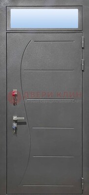 Чёрная входная дверь с порошковым окрасом и стеклом ДП-313 в Краснодаре