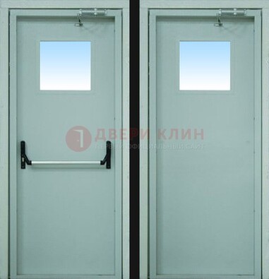 Серая металлическая противопожарная дверь со стеклянной вставкой ДПП-3 в Краснодаре