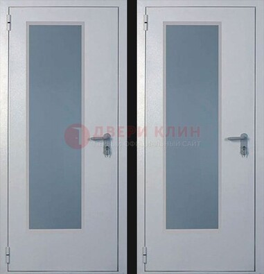 Белая металлическая противопожарная дверь с декоративной вставкой ДПП-5 в Краснодаре