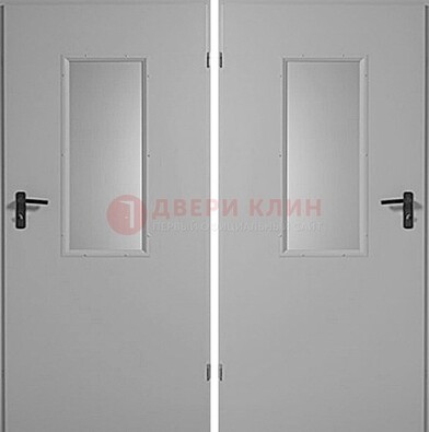 Белая металлическая противопожарная дверь с декоративной вставкой ДПП-7 в Краснодаре