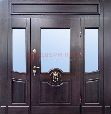 Филенчатая металлическая дверь с панелью МДФ и стеклом ДПР-102 в Краснодаре