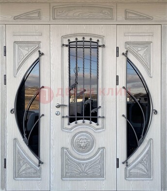 Большая парадная дверь Винорит со стеклом и ковкой ДПР-108 в Краснодаре