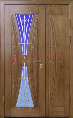 Коттеджная парадная дверь со стеклянными вставками и ковкой ДПР-26 в Краснодаре