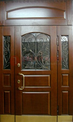Стальная парадная дверь со вставками из стекла и ковки ДПР-30 в коттедж в Краснодаре