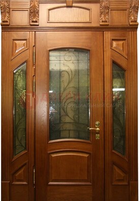 Парадная дверь со стеклянными вставками и ковкой ДПР-36 для дома в Краснодаре