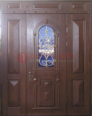 Стальная парадная дверь со стеклом и ковкой ДПР-4 для коттеджа в Краснодаре