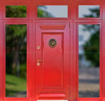 Красная парадная дверь для частного дома ДПР-88 в Краснодаре