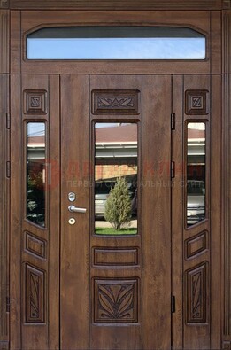 Парадная стальная дверь Винорит со стеклом и резьбой ДПР-97 в Краснодаре