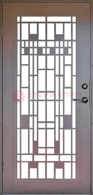 Коричневая стальная решетчатая дверь с узором ДР-4 в Краснодаре