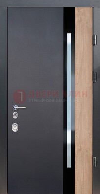 Черная металлическая дверь МДФ со стеклом ДС-14 в Краснодаре