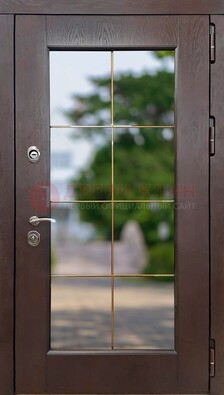 Коричневая стальная дверь со стеклом ДС-19 в Краснодаре