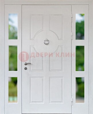 Белая стальная дверь со стеклом и фрамугами ДС-20 в Краснодаре