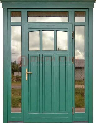 Зеленая металлическая дверь МДФ со стеклом ДС-43 в Краснодаре