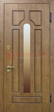 Коричневая железная дверь со стеклом ДС-4 в коттедж в Краснодаре