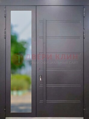 Чёрная двухстворчатая металлическая дверь со стеклом ДС-60 в Краснодаре