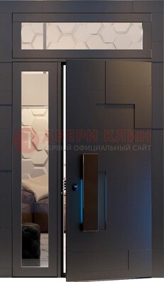 Чёрная двухстворчатая металлическая дверь со стеклом ДС-64 в Краснодаре