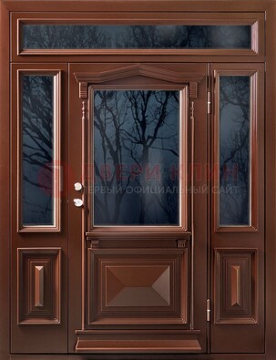 Коричневая металлическая дверь со стеклом ДС-67 в Краснодаре