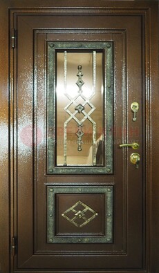 Теплая входная дверь со стеклом и ковкой разноцветной ДСК-13 в Самаре