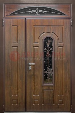 Большая металлическая дверь со стеклом и ковкой ДСК-145 в Краснодаре
