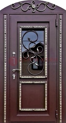 Cтальная дверь порошок со стеклом и ковкой в форме арки ДСК-170 в Краснодаре