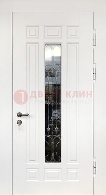 Белая стальная дверь винорит со стеклом и ковкой ДСК-191 в Краснодаре