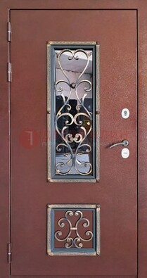 Уличная дверь Порошок со стеклом и ковкой для дома ДСК-218 в Краснодаре