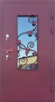 Железная дверь Порошок со стеклом и ковкой лозы ДСК-220 в Краснодаре