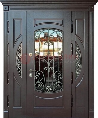 Полуторная железная дверь Винорит со стеклом и ковкой ДСК-231 в Краснодаре