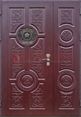 Красная железная дверь Винорит со стеклом и ковкой ДСК-235 в Краснодаре