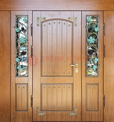 Железная дверь Винорит со стеклом и ковкой лозы ДСК-236 в Краснодаре