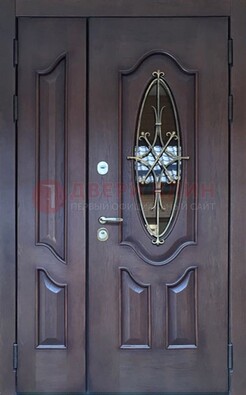 Темная металлическая дверь Винорит со стеклом и ковкой ДСК-239 в Краснодаре