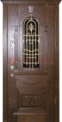 Железная дверь со стеклом и ковкой в классическом стиле ДСК-23 в Краснодаре