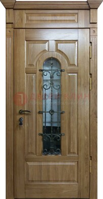 Металлическая дверь массив со стеклом и ковкой для дома ДСК-246 в Краснодаре