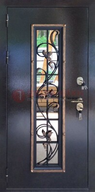 Железная дверь с порошковым напылением стеклом и ковкой ДСК-279 в Краснодаре